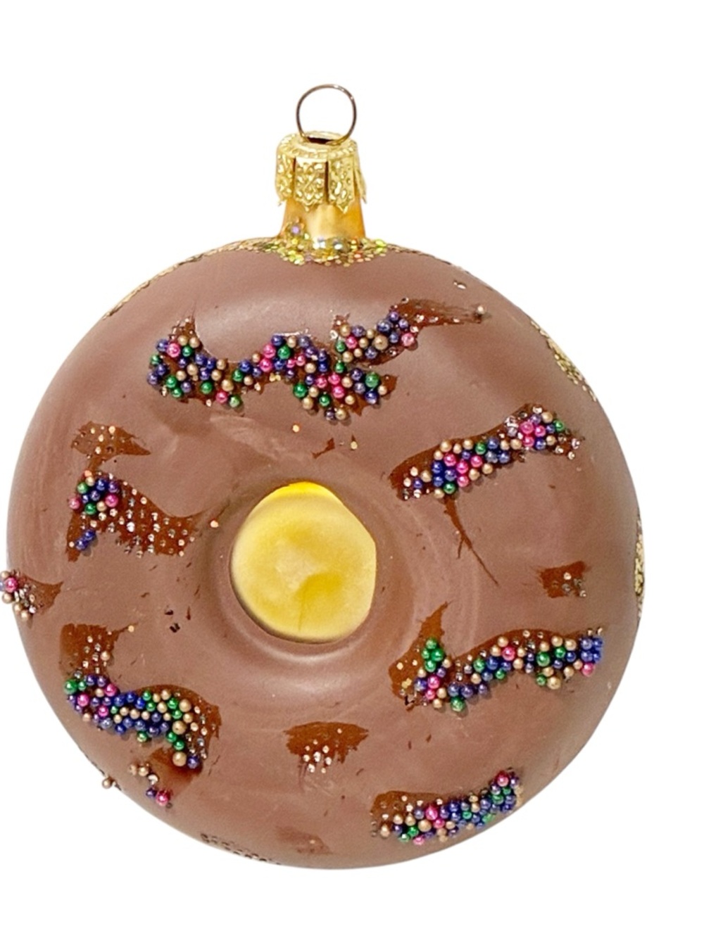 DUNKIN' DONUTS CHOCOLATE DONUT GLASS CHRISTMAS HOLIDAY ORNAMENT KURT ADLER 2007